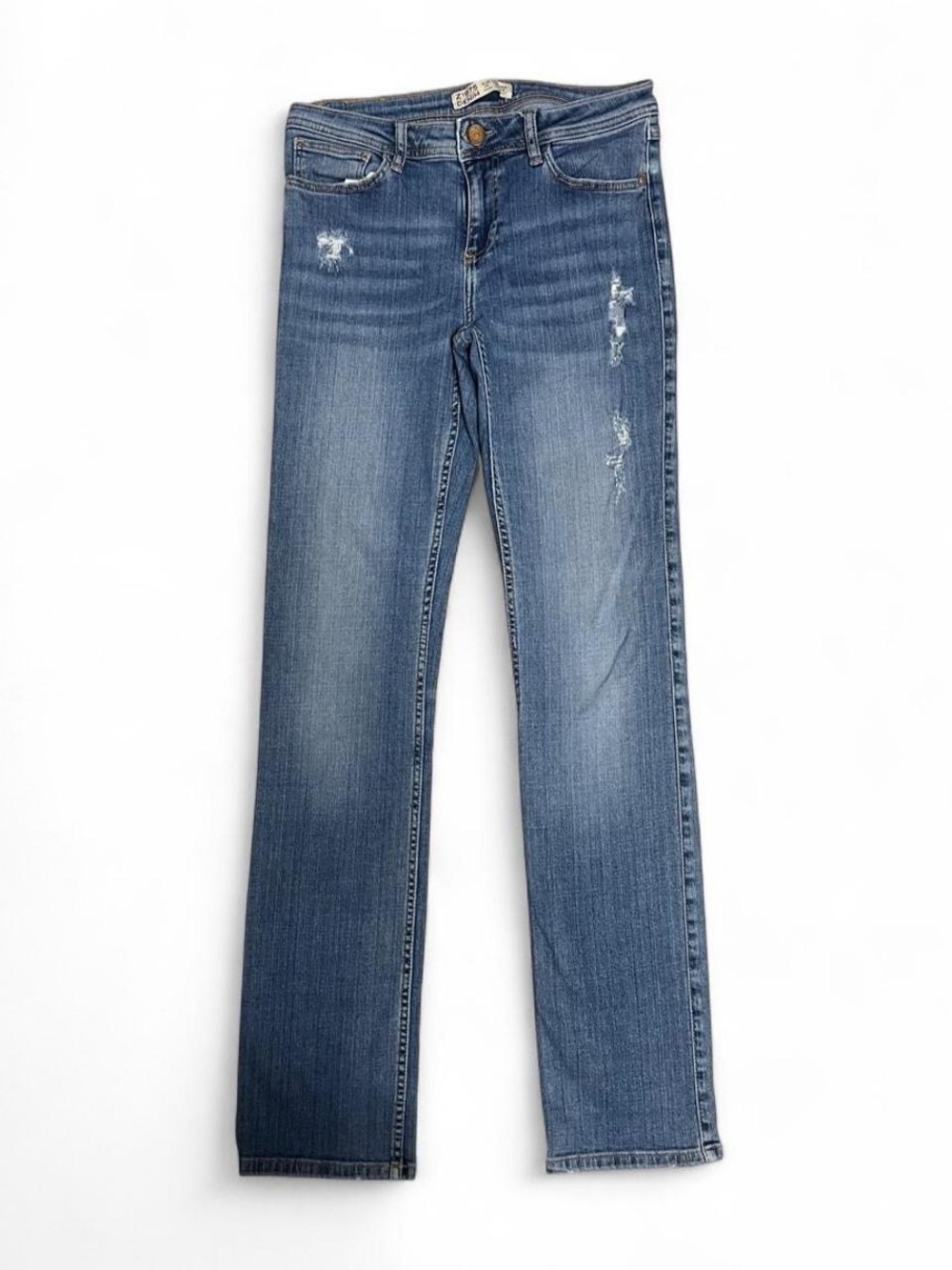 Zara Medium Blue Straight Leg Jeans with Light Distressing